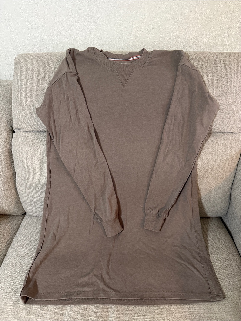 The Normal Brand Relaxed Crewneck Long-Sleeve Sweater Dress - Brown size large